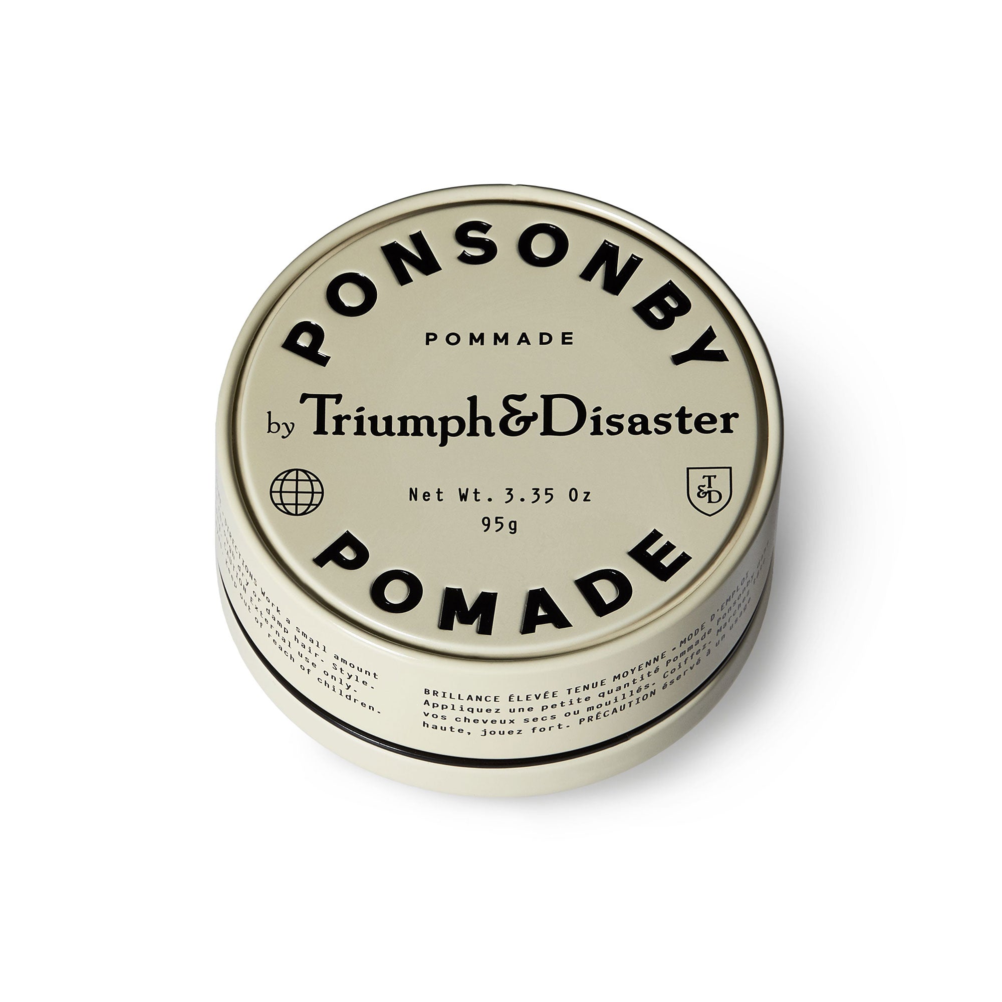 Pomade container labeled 'Ponsonby' by 'Triumph & Disaster' on a white background